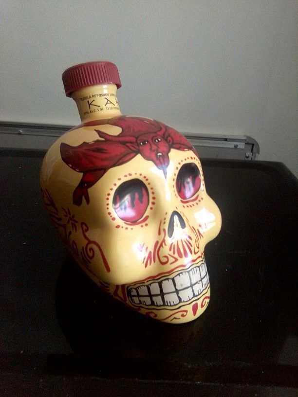 Large Ceramic Skull Sculpture - An Empty Bottle From KAH Tequila