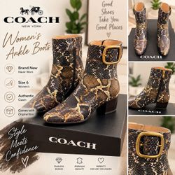 Coach Women's Snake Print Ankle Boots Size 6