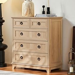 
New in a box, Farmhouse 5 Drawer Dresser for Bedroom, 33.2" Tall Small Dressers & Chest of Drawers, Rustic Wood Dresser with Metal Handle, Storage Or