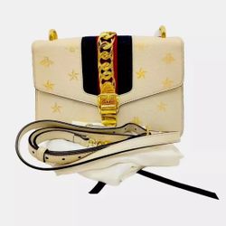 Gucci Sylvie Bee Star Ivory Leather Shoulder Bag w DUSTER BAG I have certificate of authenticity 