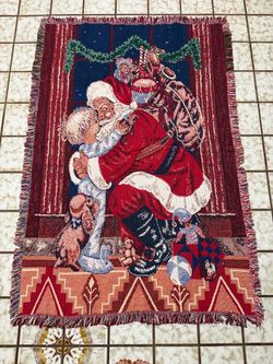 Vintage Woven Santa Claus Christmas Tapestry Throw Blanket