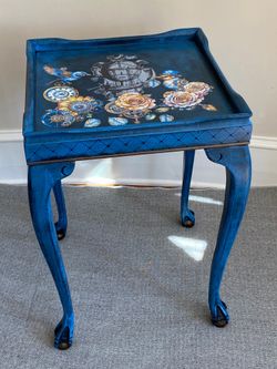 Bohemian blue steampunk side table cat