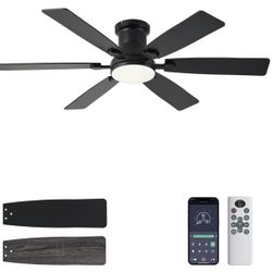(9999-923) 52inch Low Profile Ceiling Fan with Light and Remote/APP Control, LED Dimmable DC ReversibleModern, Flush Mount,6 Blade,Black Ceiling Fan f
