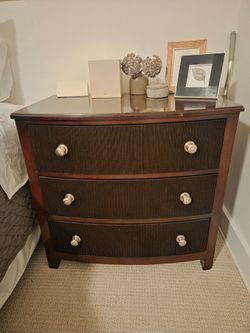 Pair of Dark Wood 3-Drawer Nightstand / Bedside Chest – Curved Front – 2 Available