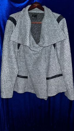 Lam Gray Boucle Jacket with Leather Trim