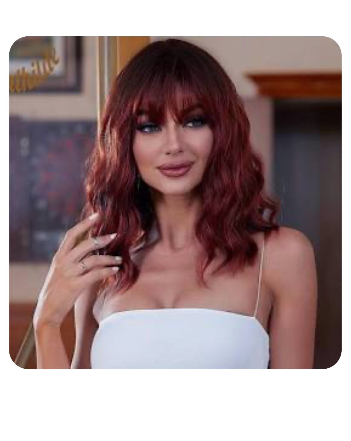 WAVE&BREEZE 14 Inch Ombré Red Short Wavy Curly Wig With Bangs *BRAND NEW*