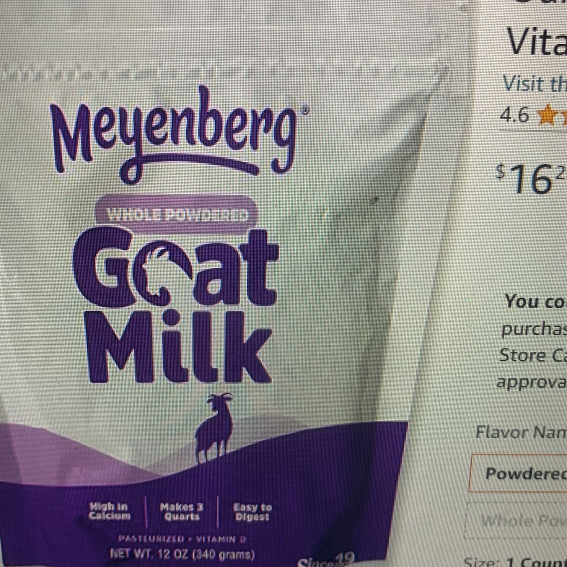 Meyenberg Whole Powdered Goat Milk, 12 Ounce, Resealable, Gluten Free, Makes 3 Quarts