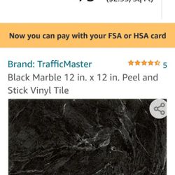 Black Marble 12x 12 In Tile Traffic Master Peel And Stick MSRP 75$ 