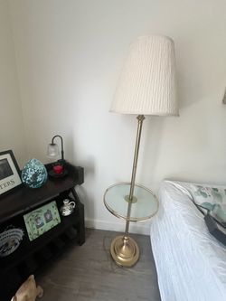 Vintage Brass Floor Lamp with Glass Side Table