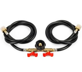 Upgraded 5FT Propane 2 Way Y Splitter Adapter Hose 1lb to 20lb Converter with Shut Off Valve - with QCC1/Type1 5-40lb Propane Tanks - 350PSI for Heate