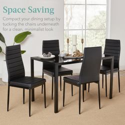 TYLER Black Glass Dining Table Set (Table and 4 Chairs) - 5 Piece