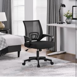 Mid-Back Mesh Office Chair Adjustable Ergonomic Computer Task Chair Swivel Rolling with Lumbar Support Armrest for Home Office Work Study, Black