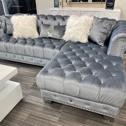 Yaz Grey Velvet Sectional. Brand New. 
