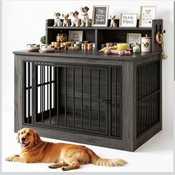 Extra Large Dog Crate, 43.3 inches Wooden with Storage , Heavy Duty Pet Crate for Large Dog,  C-7