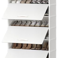 Shoe Rack, 9 Tier Shoe Storage Cabinet with Door 36 Pair Plastic Shoe Shelves Organizer for Closet, Entryway, Hallway, Bedroom, White