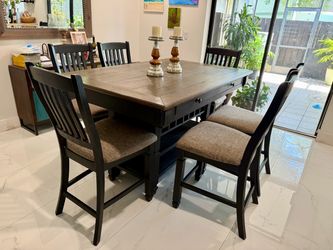 Counter-Height Dining Table Set with Built-In Storage & 6 Chairs