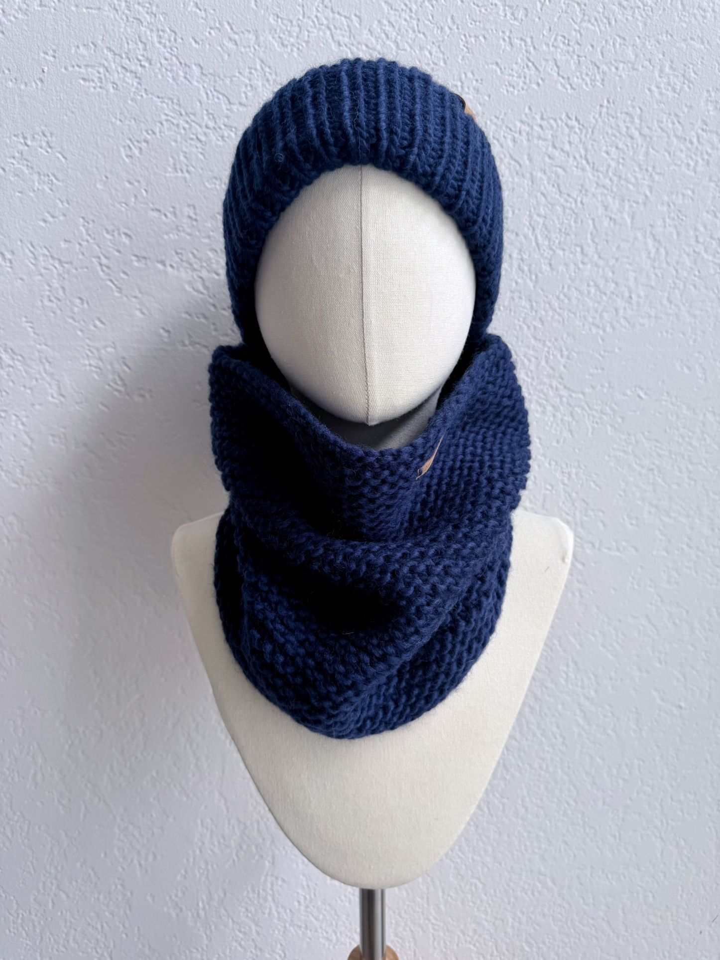 Handmade Knitted Hat + Snood Set — Thick Knit, Cozy Winter 