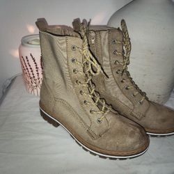 Steve Madden Combat Boots Brown Spruce Suede Lace Up Mid Calf Zip 8.5 M