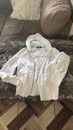 Tommy White Zip-Up Hoodie with Eyelet Detail