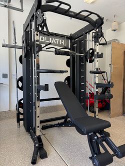 Smith Machine, Pulley System, Power Rack, Rubber Weights, Dumbbells