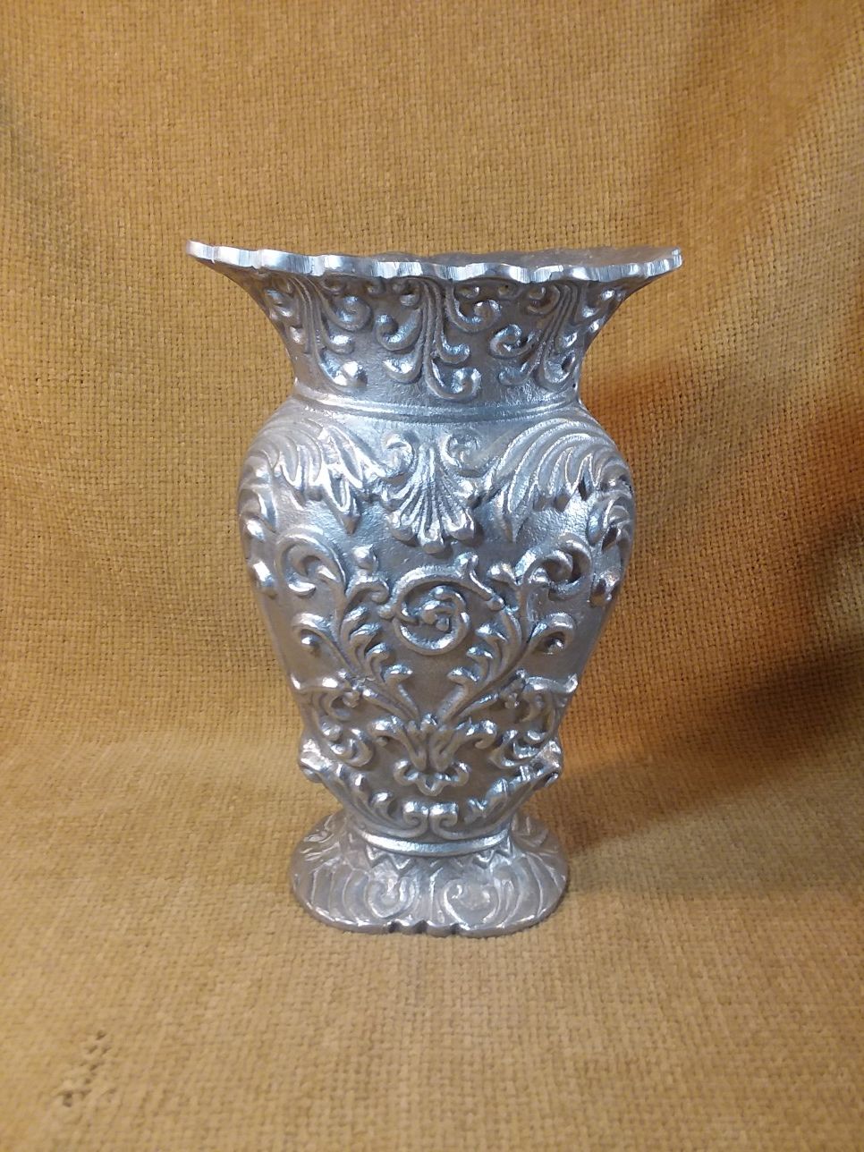 Vintage Floral Embossed Pewter Vase