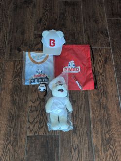 Bimbo size adult medium shirt, bear, hat with ears, stress, and pen. All new