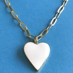 Beautifully Designed White Heart Pendant on Adjustable Paperclip Chain- Gold Plate *Ship Nationwide or Pickup Boca Raton 