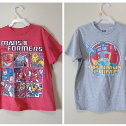 2 Transformers graphic t shirts size large 10 12 red and gray Optimus Prime