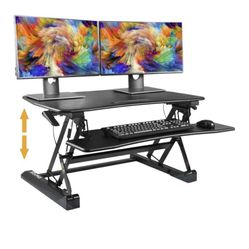 Standing Desk - Height Adjustable Sit Stand Up Desk - Fits Dual Monitors (black)