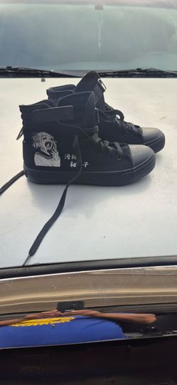 Black Anime High-Top Canvas Sneakers