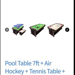 Pool Table 7ft + Air Hockey + Tennis Table + Dinner Table