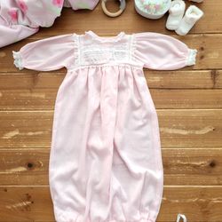 VINTAGE BABY DIOR NEWBORN/INFANT PINK & WHITE LACE DRESS SACK