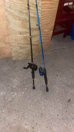 Black Baitcaster and blue spinner rod (can buy separately)