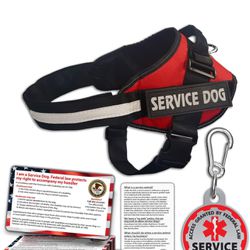 Service Dog Vest + ID Tag + 50 ADA Information Cards - Service Dog Harness w Patch in Sizes X Small to XX Large, Metal Dog Tag has Durable Clip, Servi
