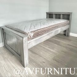 Solid Wood Twin Bed and Mattress