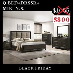 Queen Size Bed Dresser Mirror 1 Nightstand - Mattress Sold  Separately 