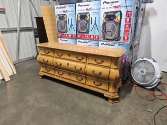 9-Drawer Wood Dresser with Brass Hardware