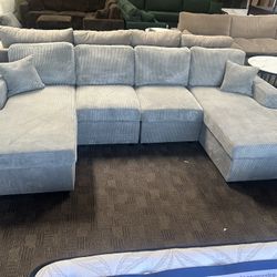 Light Gray Double Chaise Sofa Sectional 
