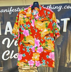 1960s Vintage Hukilau Fashions Hawaiian Tropical Neon 100% Cotton T Shirt L