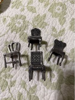 Set of 4 Pewter “Chair Design” Place and holder