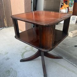 Antique Square Table With Leather Top 
