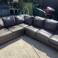 Grey/Silver Leather Sectional Couch 