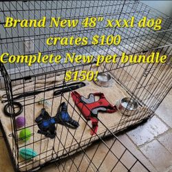 Brand New In Box 48" Dog CRATE PACKAGE $150/ Crate-bed-bowls-toys- Leash- Harness- Pee Pads Or Poo Bags  / XXXL DOG CRATE ALONE $100
