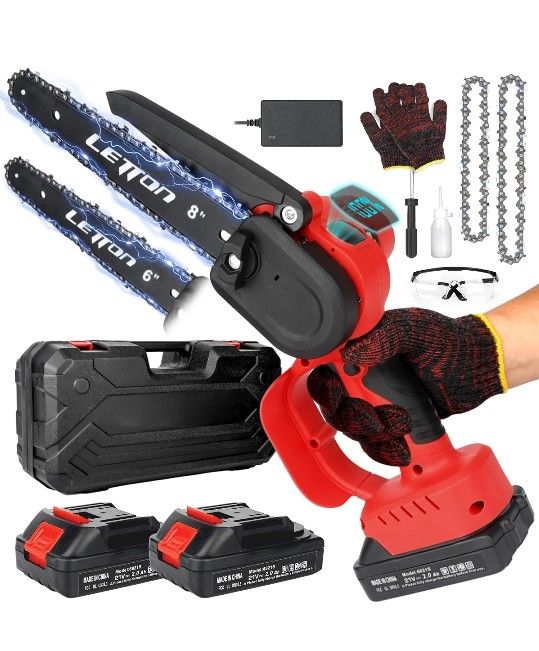 Mini Chainsaw Brushless 6+8 Inch Cordless-2 Batteries Powered Chain Saw Electric Chainsaw-Handheld Rechargable Batteries Small Hand Saws With 2 Chains