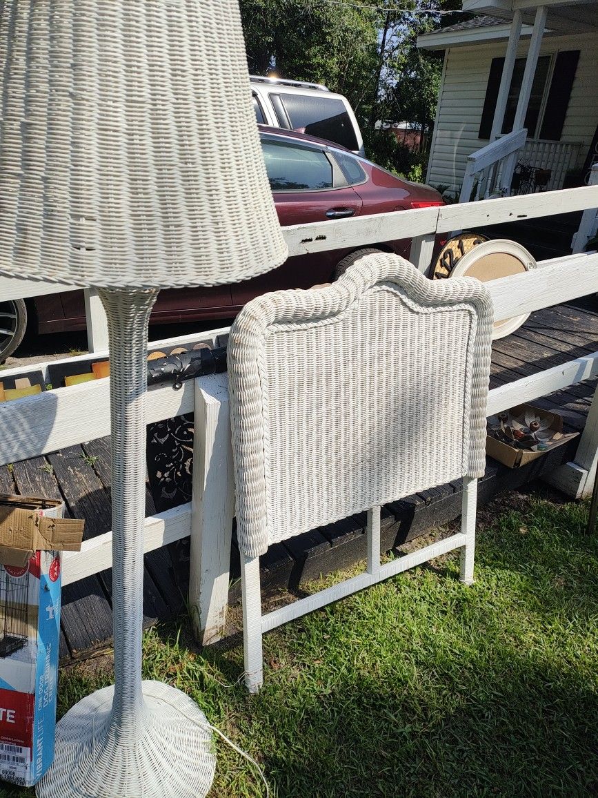 Wicker Lamp And Headboard