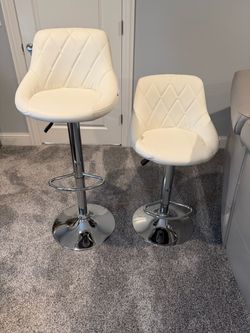 White Faux Leather Adjustable Bar Stools – Set of 2