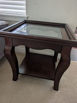 Dark wood coffee table and end table set