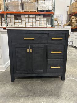 37” Solid Wood Bathroom Vanity Cabinet with Stone Countertop(Open Box)