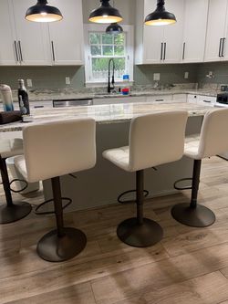 White Adjustable Bar Stools Set of 4