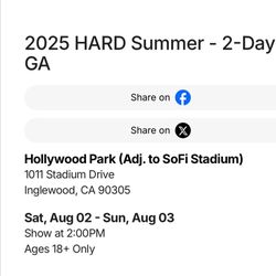Two 2 Day Passes For Hard Summer 2025
